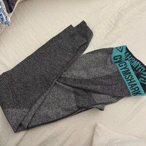 Gently Worn Gym Shark Grey Legging with Aqua Waistband. Size Small.